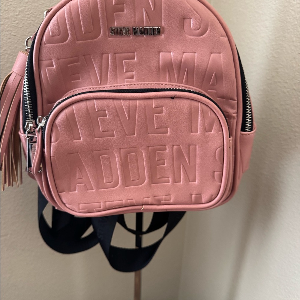 STEVE MADDEN Pink  Embossed Monogrammed Backpack with Tassel NWOT